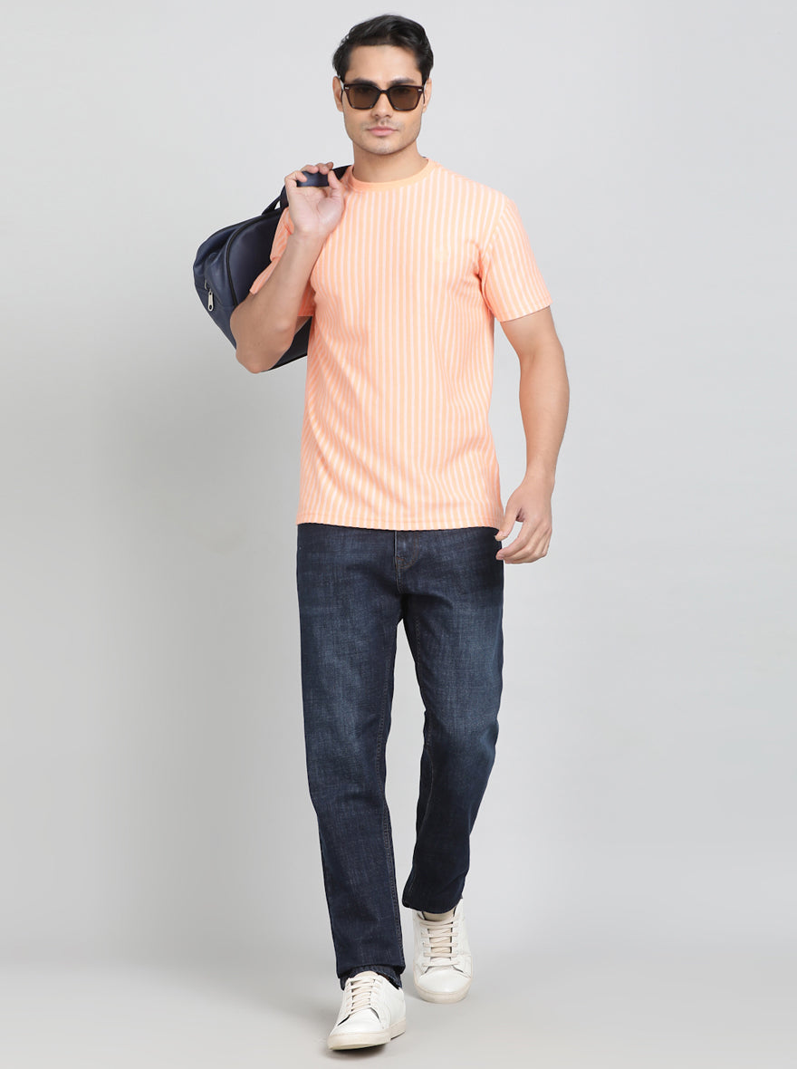 Orange Printed Slim Fit T-Shirt | pehervi