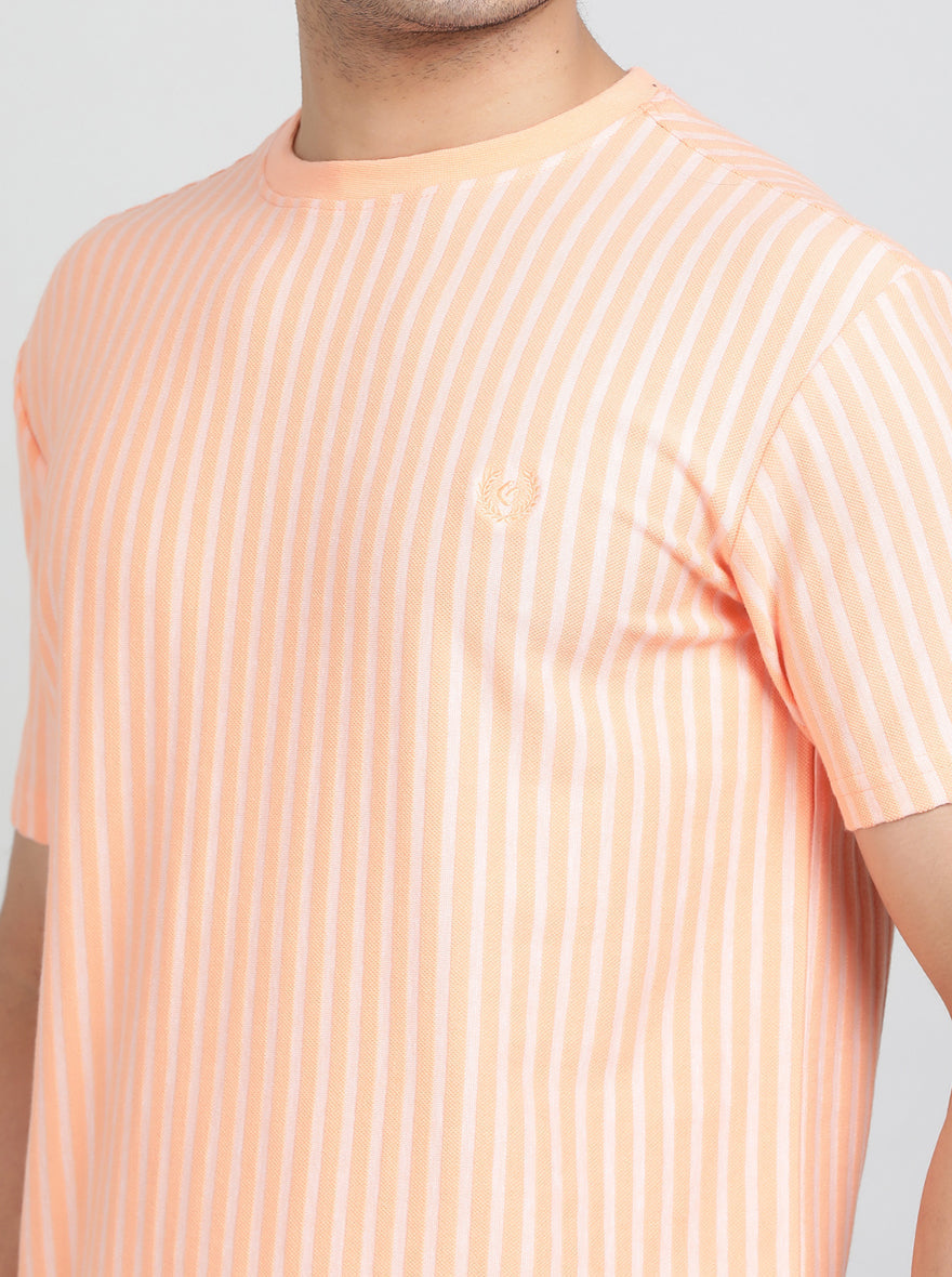 Orange Printed Slim Fit T-Shirt | pehervi