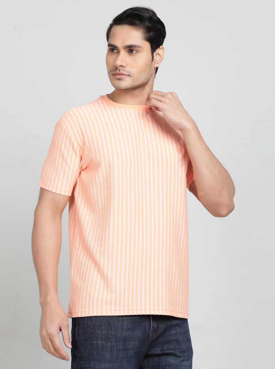 Orange Printed Slim Fit T-Shirt | pehervi