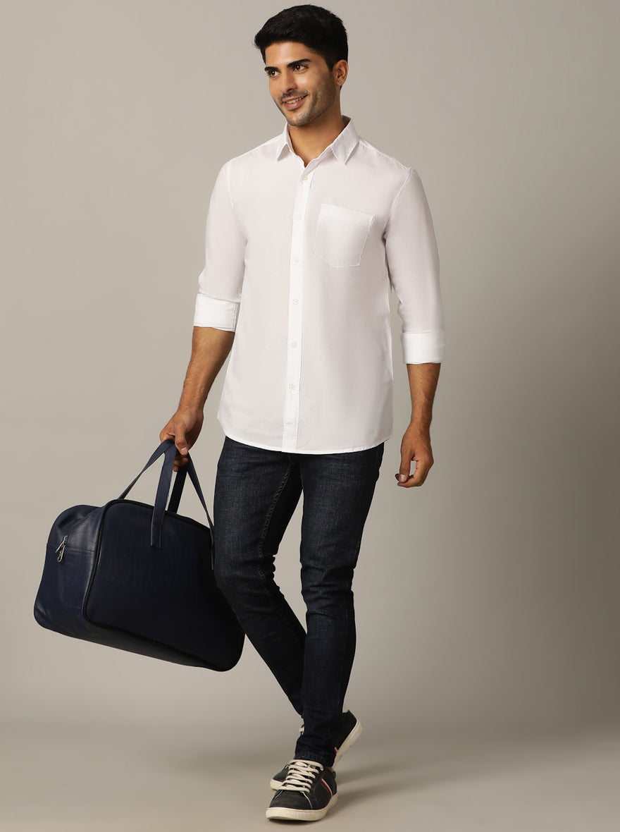 White Solid Slim Fit Casual Shirt | pehervi