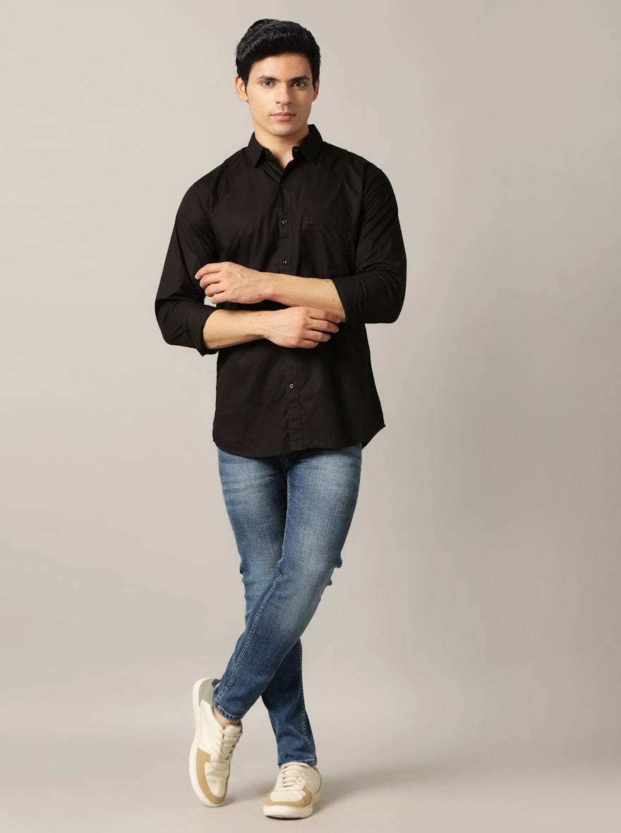 Black Solid Slim Fit Casual Shirt | pehervi