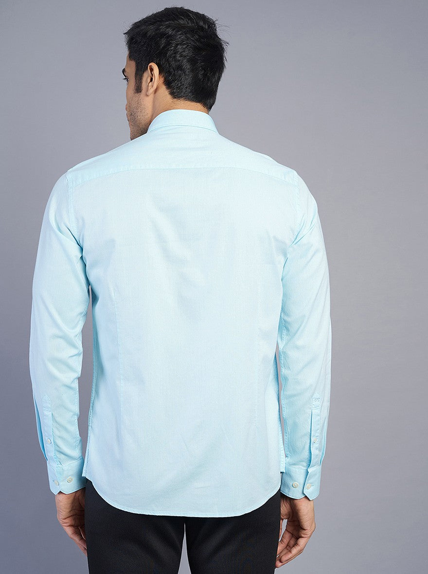 Light Blue Solid Slim Fit Semi Casual Shirt | Pehervi