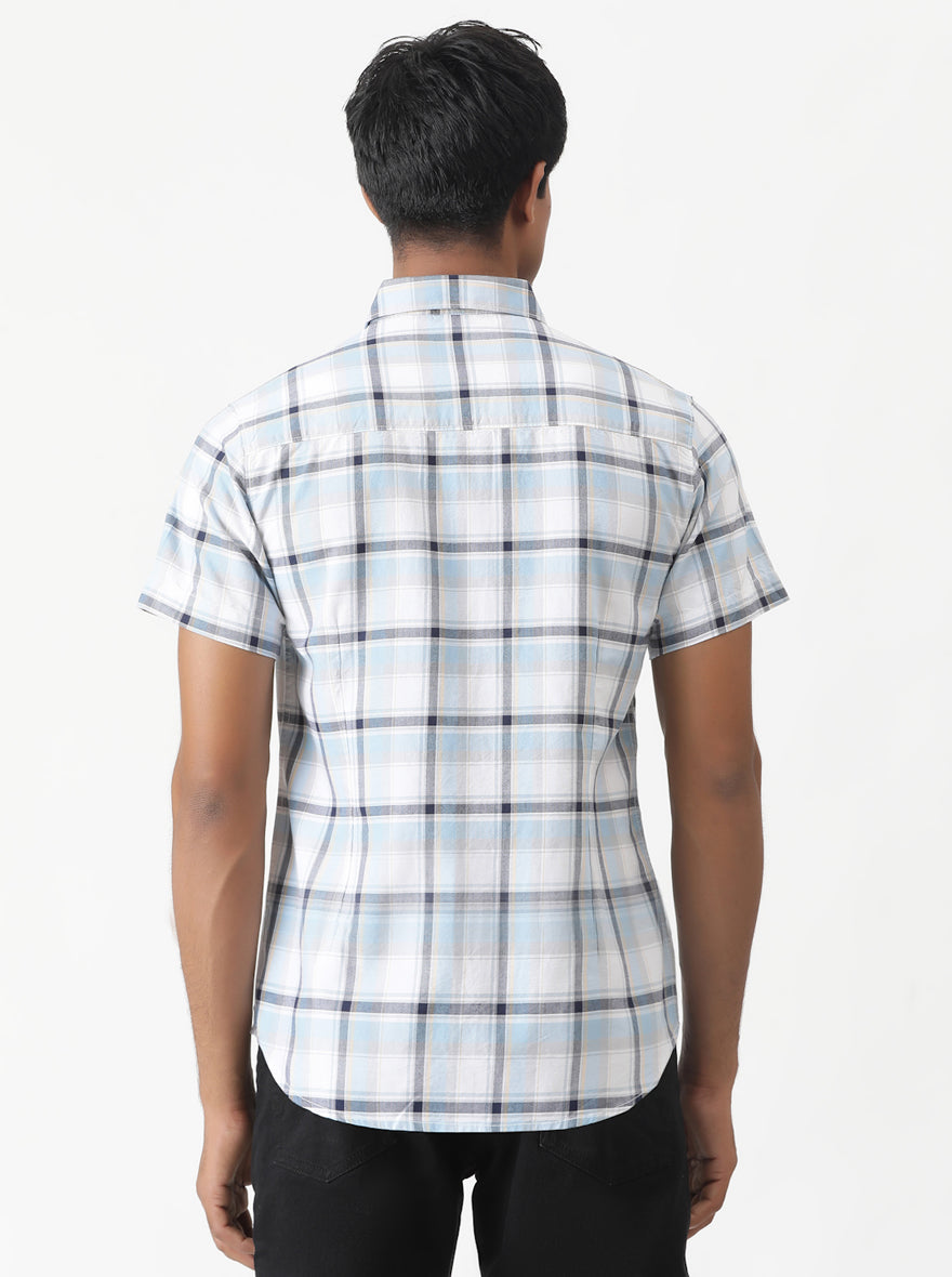 Light Blue Checked Slim Fit Casual Shirt | pehervi