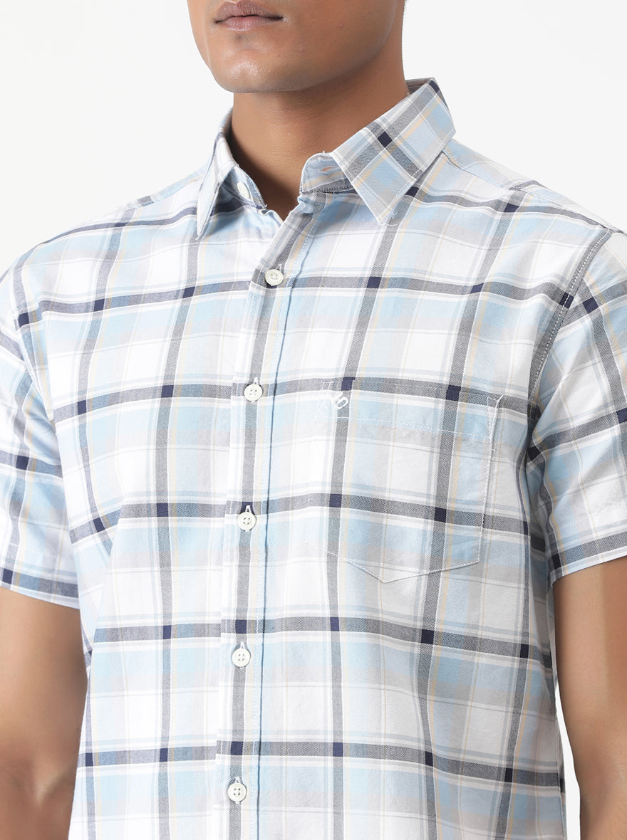 Light Blue Checked Slim Fit Casual Shirt | pehervi