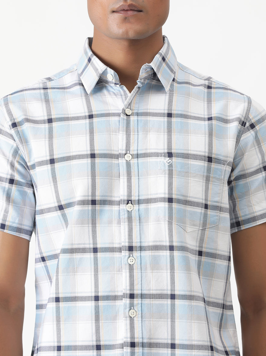 Light Blue Checked Slim Fit Casual Shirt | pehervi