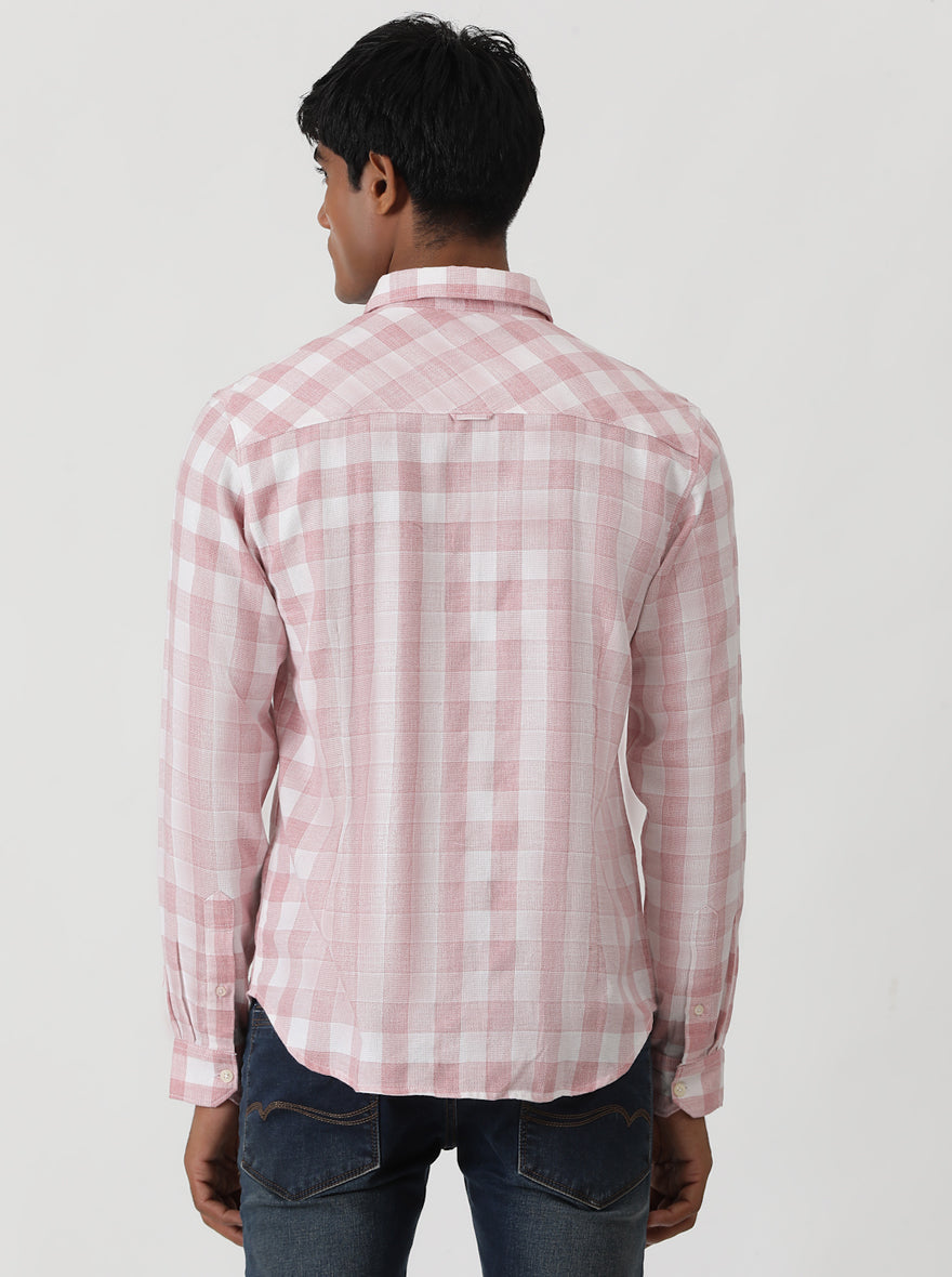 Pink Checked Slim Fit Casual Shirt | pehervi