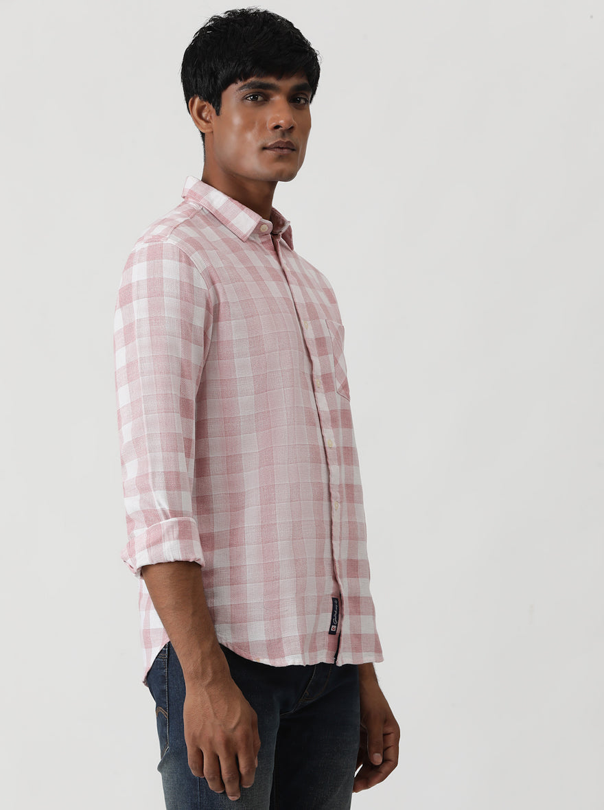 Pink Checked Slim Fit Casual Shirt | pehervi
