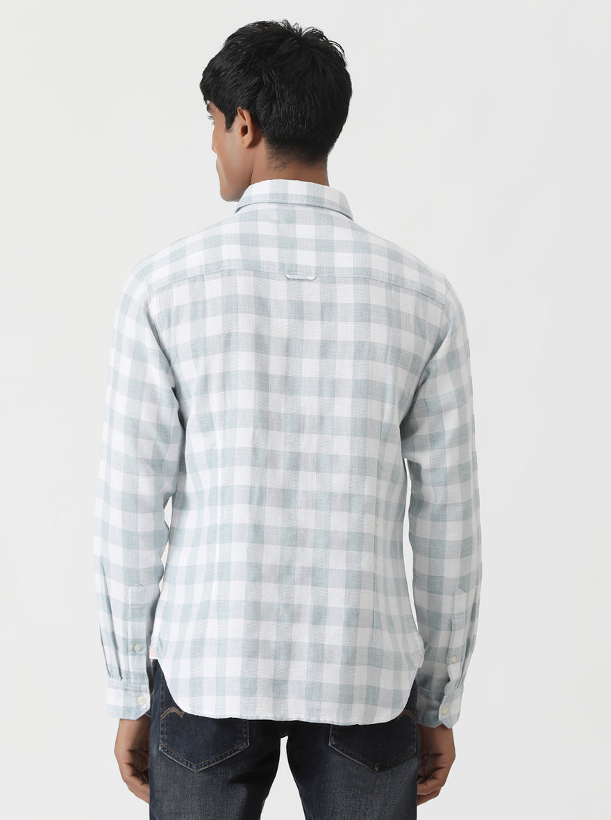 Light Green Checked Slim Fit Casual Shirt | pehervi