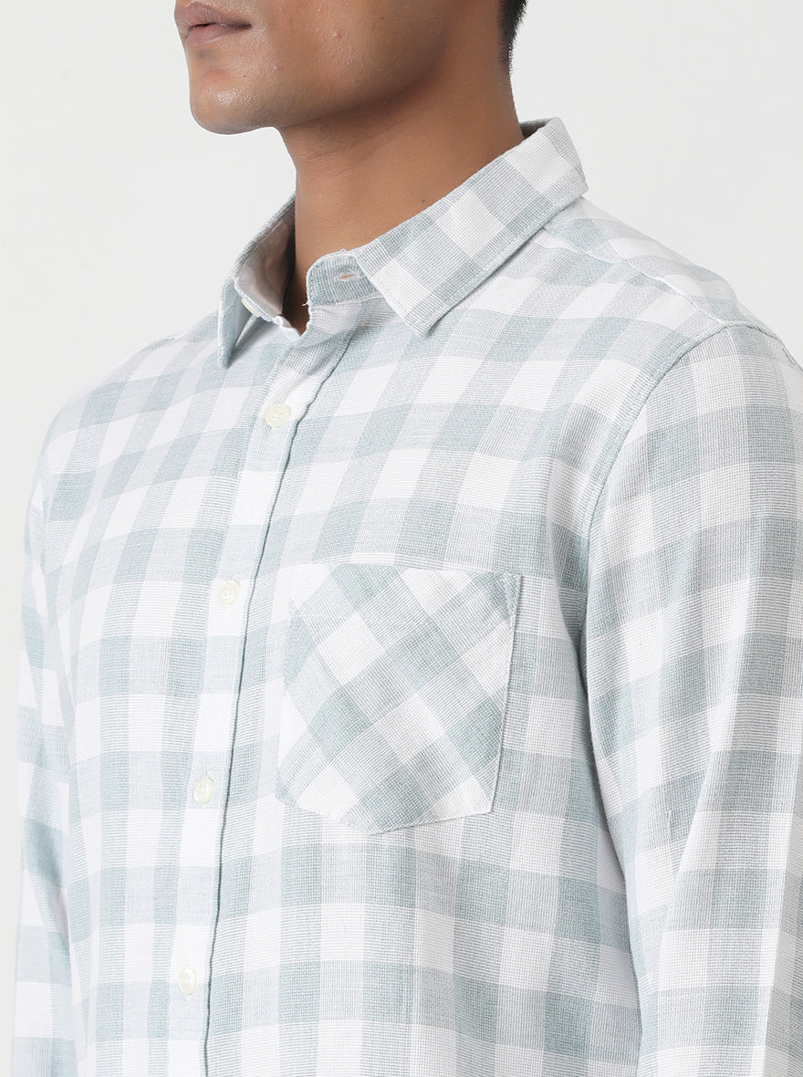 Light Green Checked Slim Fit Casual Shirt | pehervi