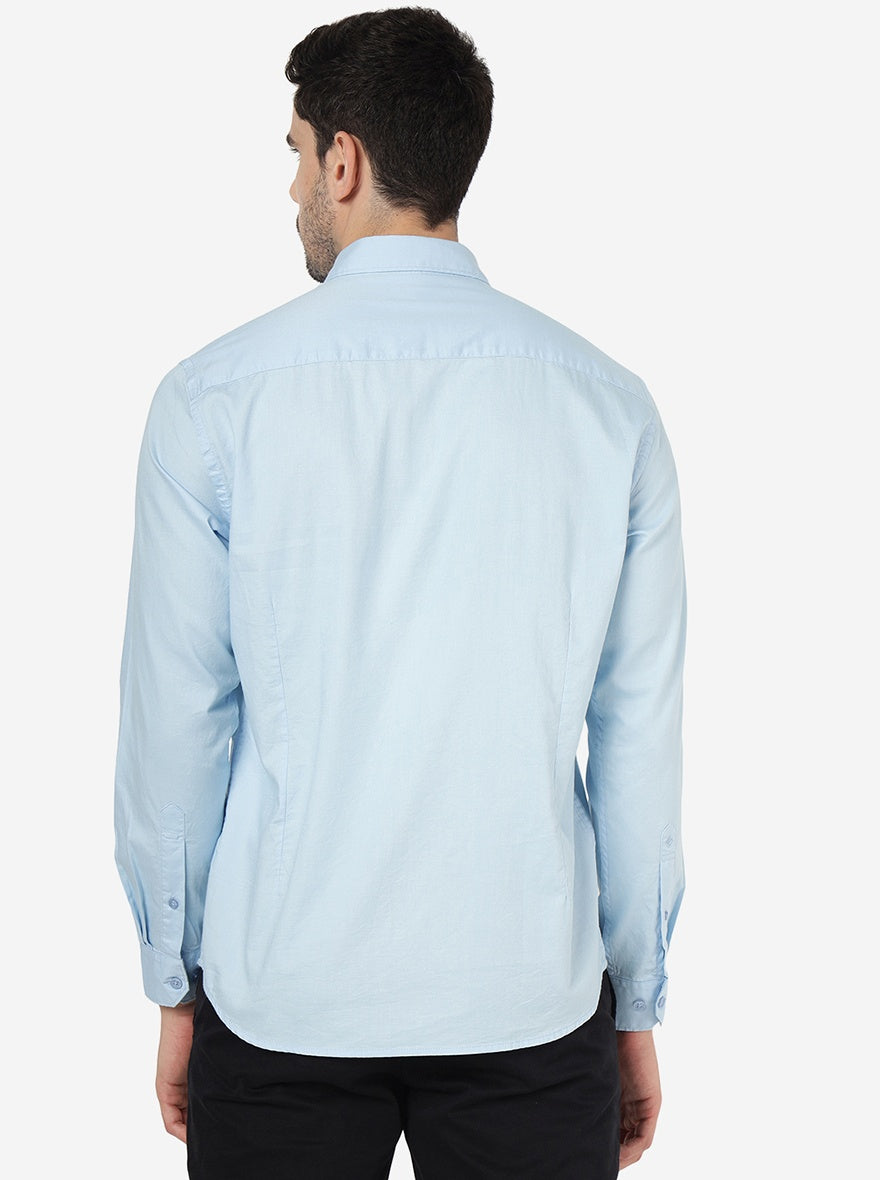 Sky Blue Solid Smart Fit Semi Casual Shirt | Pehervi