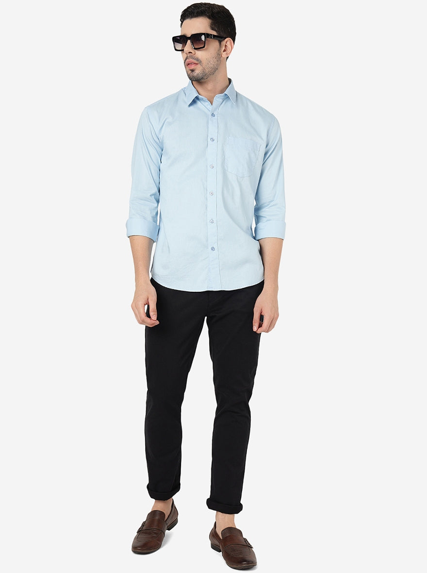 Sky Blue Solid Smart Fit Semi Casual Shirt | Pehervi