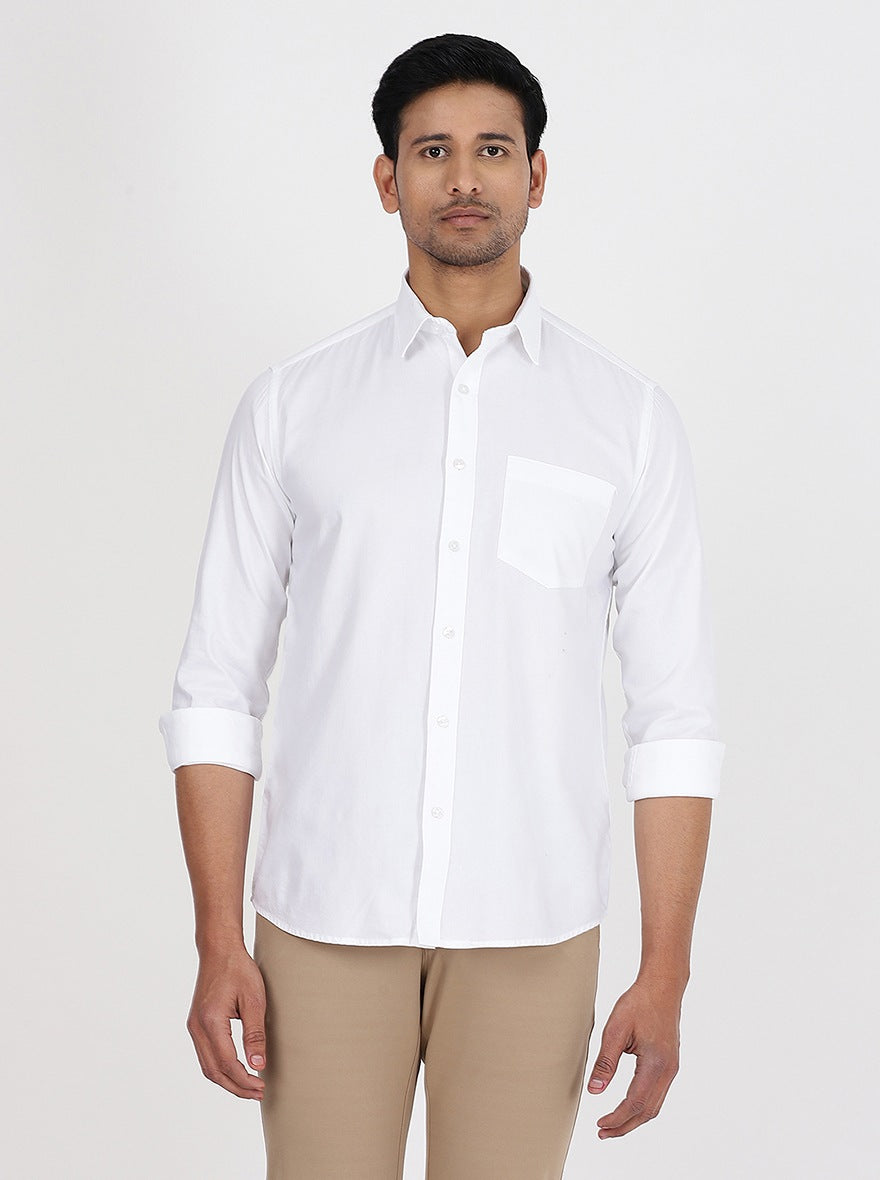 White Solid Smart Fit Semi Casual Shirt | Pehervi