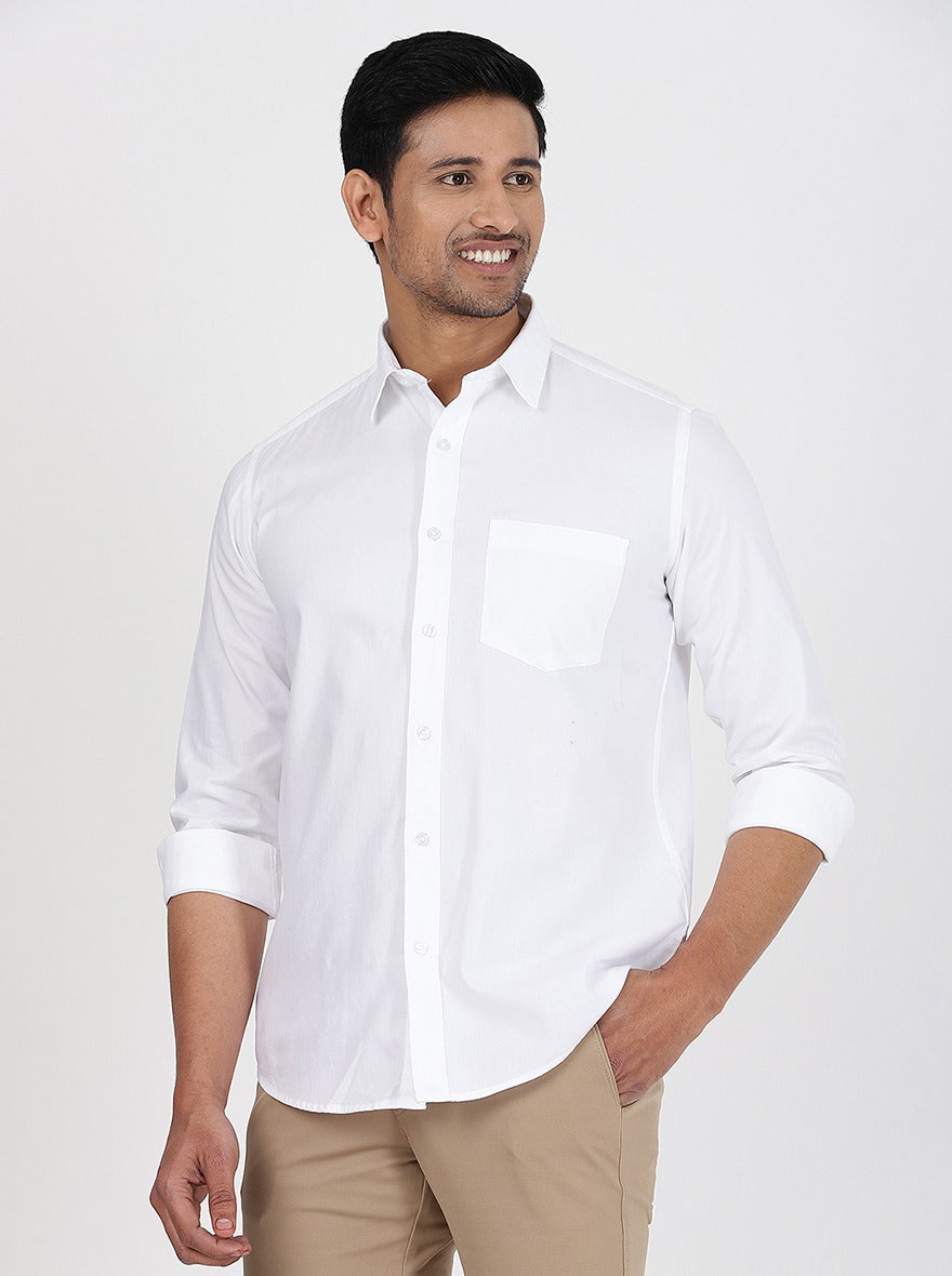 White Solid Smart Fit Semi Casual Shirt | Pehervi