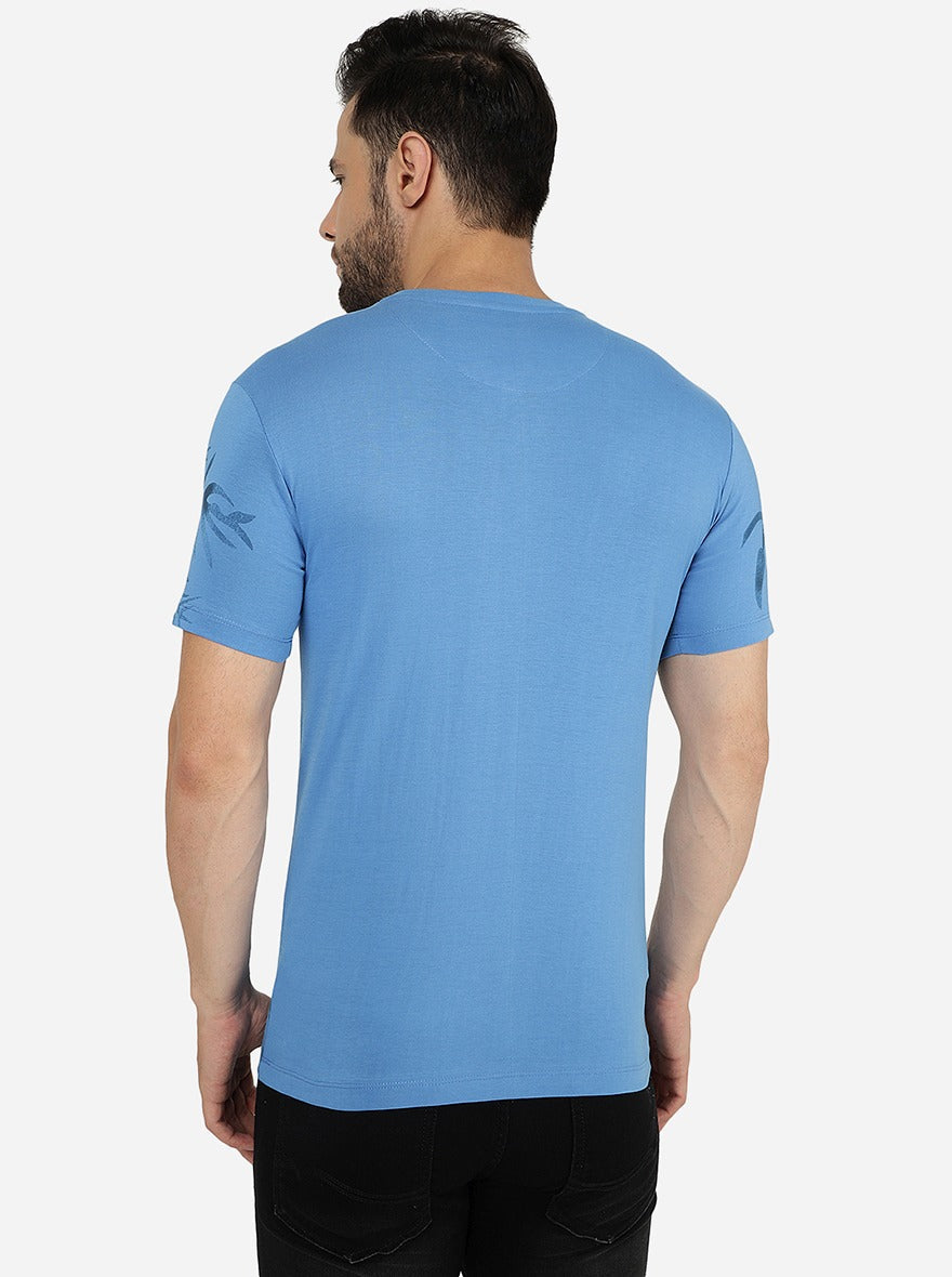 Campanula Blue Printed Slim Fit T-Shirt | pehervi