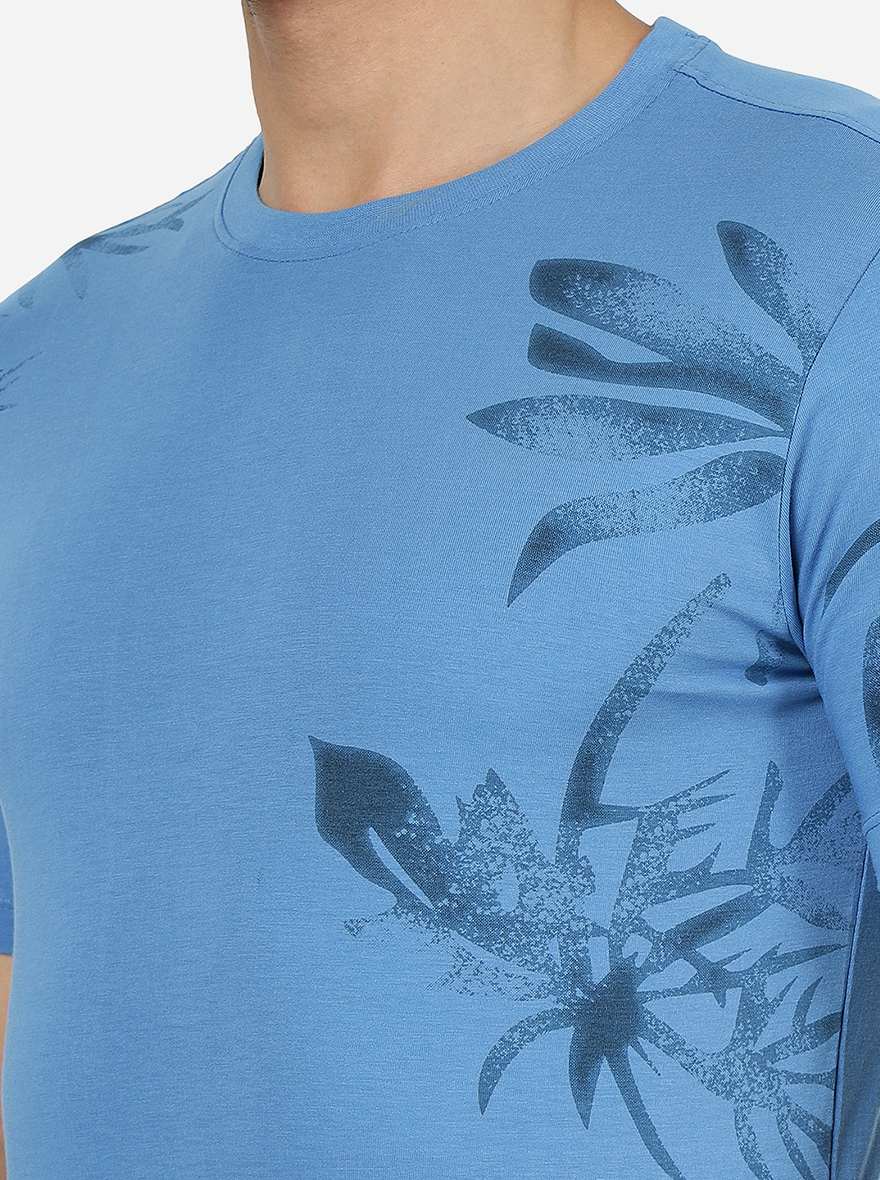 Campanula Blue Printed Slim Fit T-Shirt | pehervi