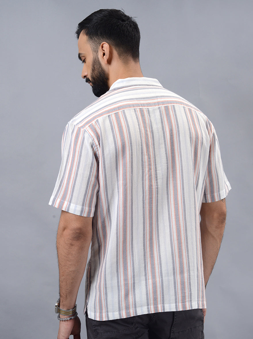 Grey Striped Slim Fit Casual Shirt | pehervi