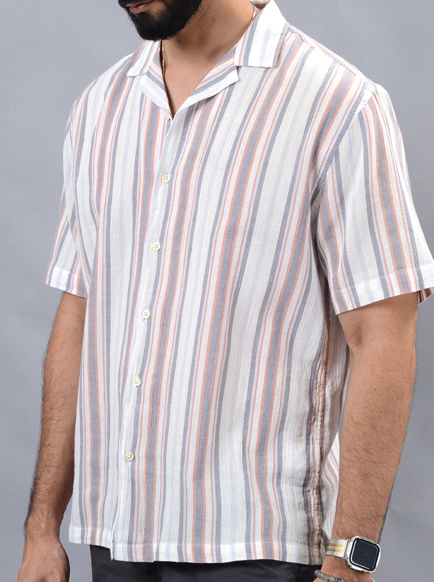 Grey Striped Slim Fit Casual Shirt | pehervi