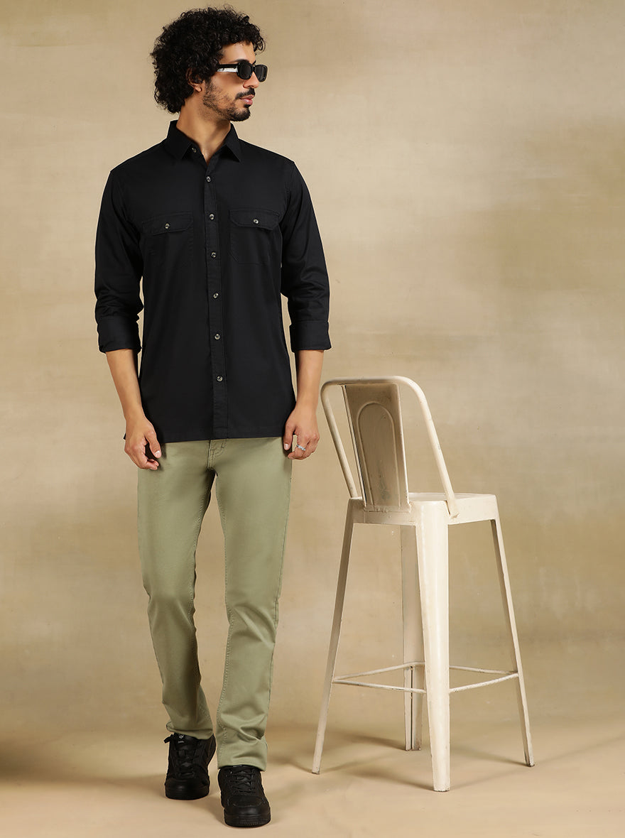 Navy Blue Solid Slim Fit Casual Shirt | pehervi