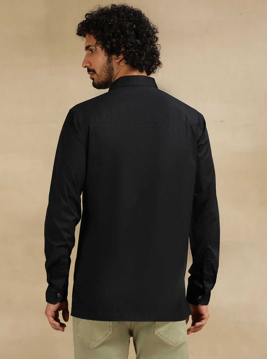 Navy Blue Solid Slim Fit Casual Shirt | pehervi