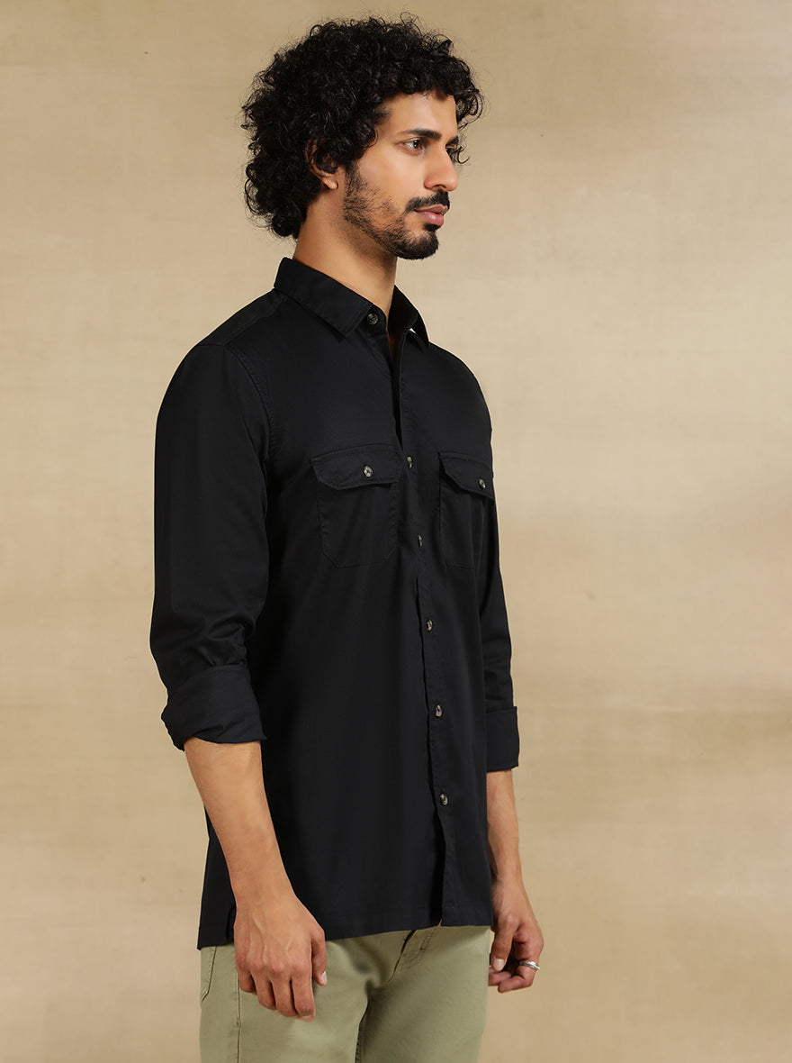 Navy Blue Solid Slim Fit Casual Shirt | pehervi