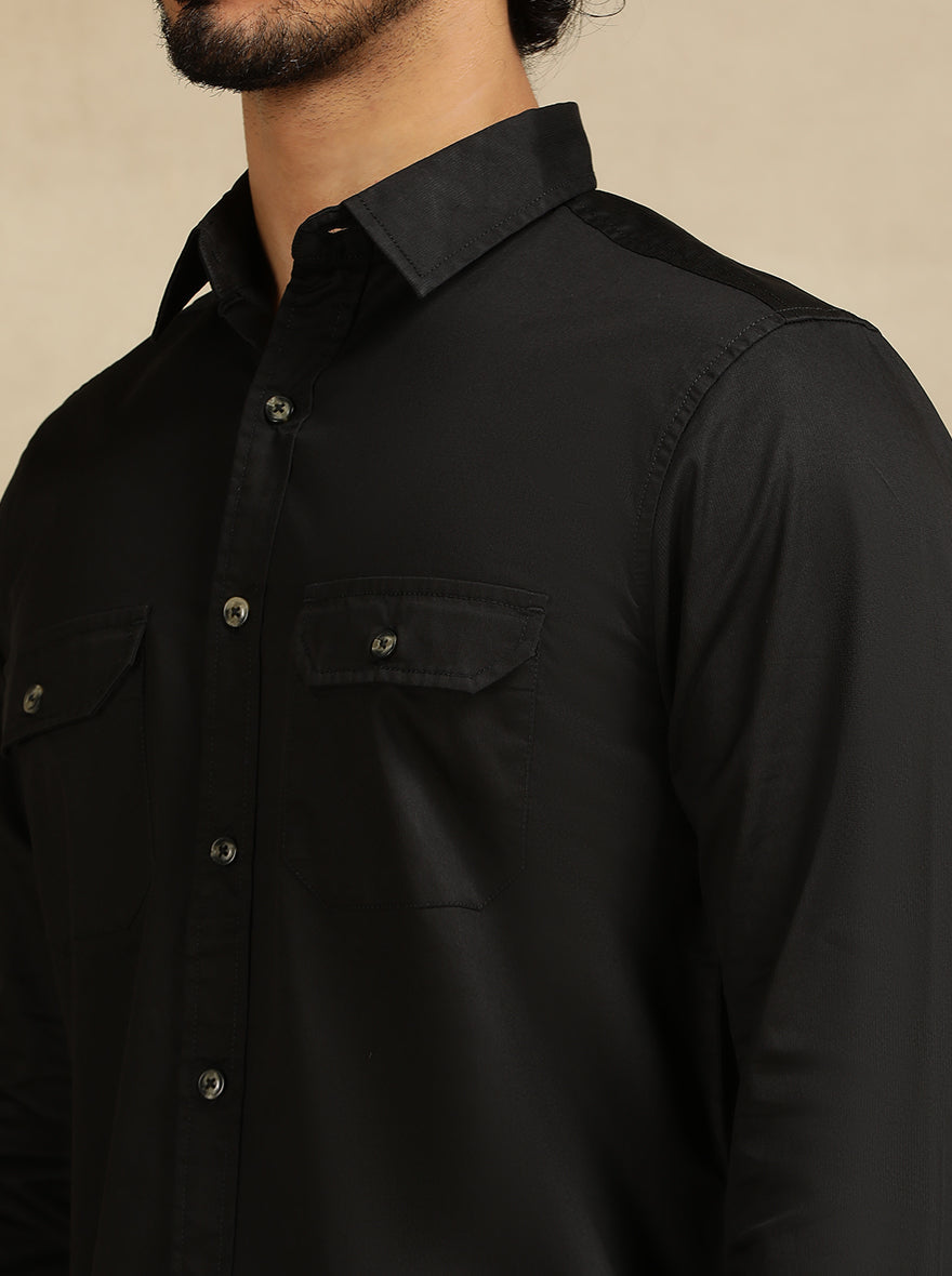 Black Solid Slim Fit Casual Shirt | pehervi