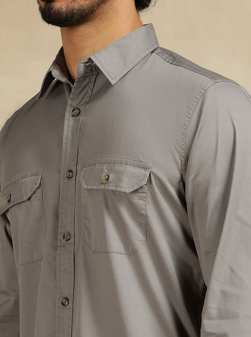 Light Grey Solid Slim Fit Casual Shirt | pehervi