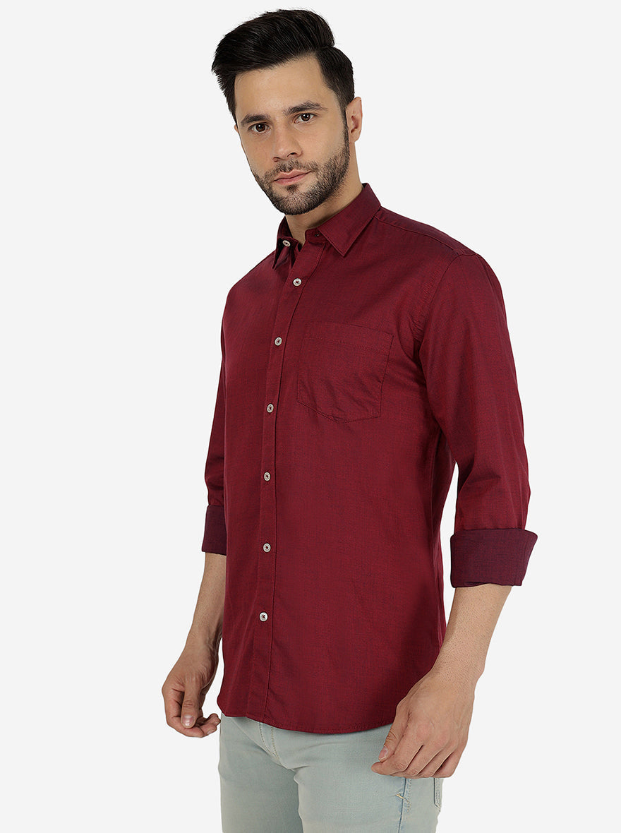 Maroon Solid Slim Fit Semi Casual Shirt | Pehervi