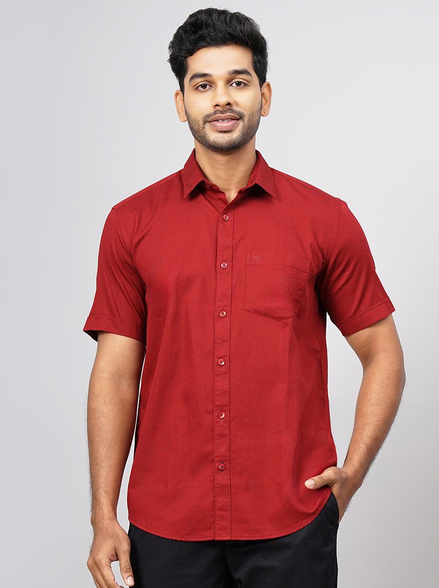 Red Solid Smart Fit Semi Casual Shirt | Pehervi