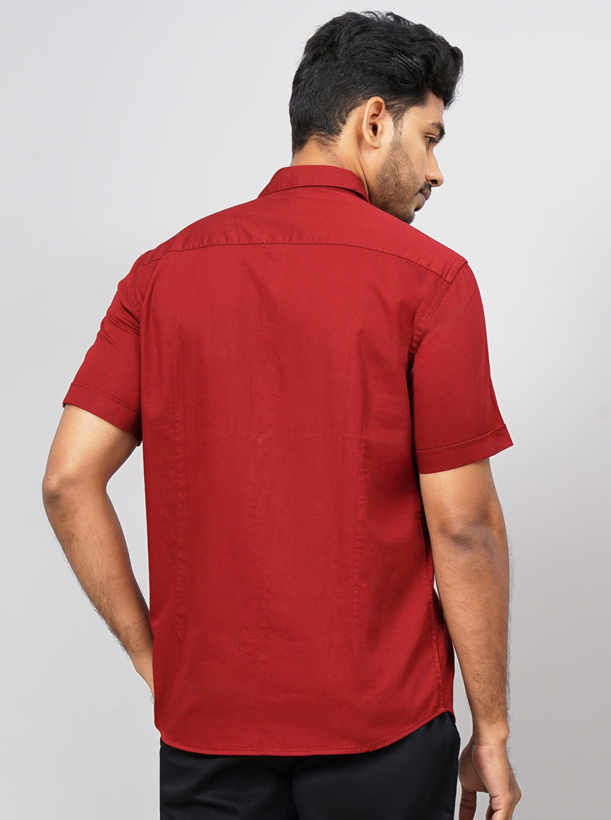 Red Solid Smart Fit Semi Casual Shirt | Pehervi