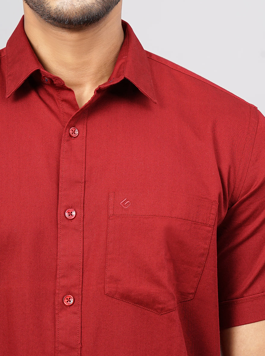 Red Solid Smart Fit Semi Casual Shirt | Pehervi