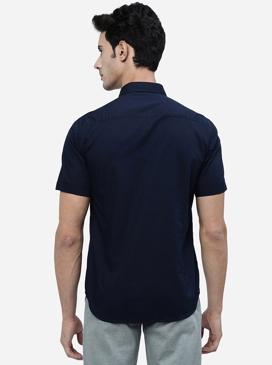 Navy Blue Solid Smart Fit Semi Casual Shirt | Pehervi