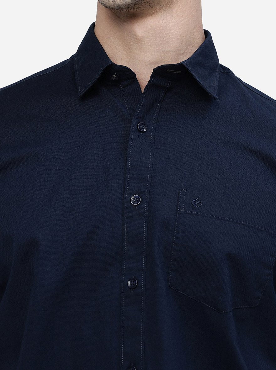 Navy Blue Solid Smart Fit Semi Casual Shirt | Pehervi