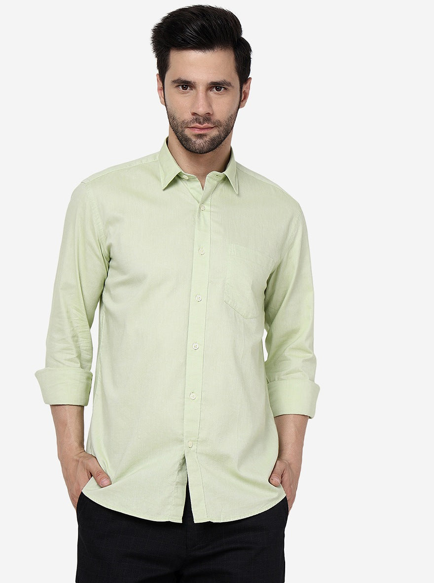 Lime Cream Solid Slim Fit Semi Casual Shirt | Pehervi