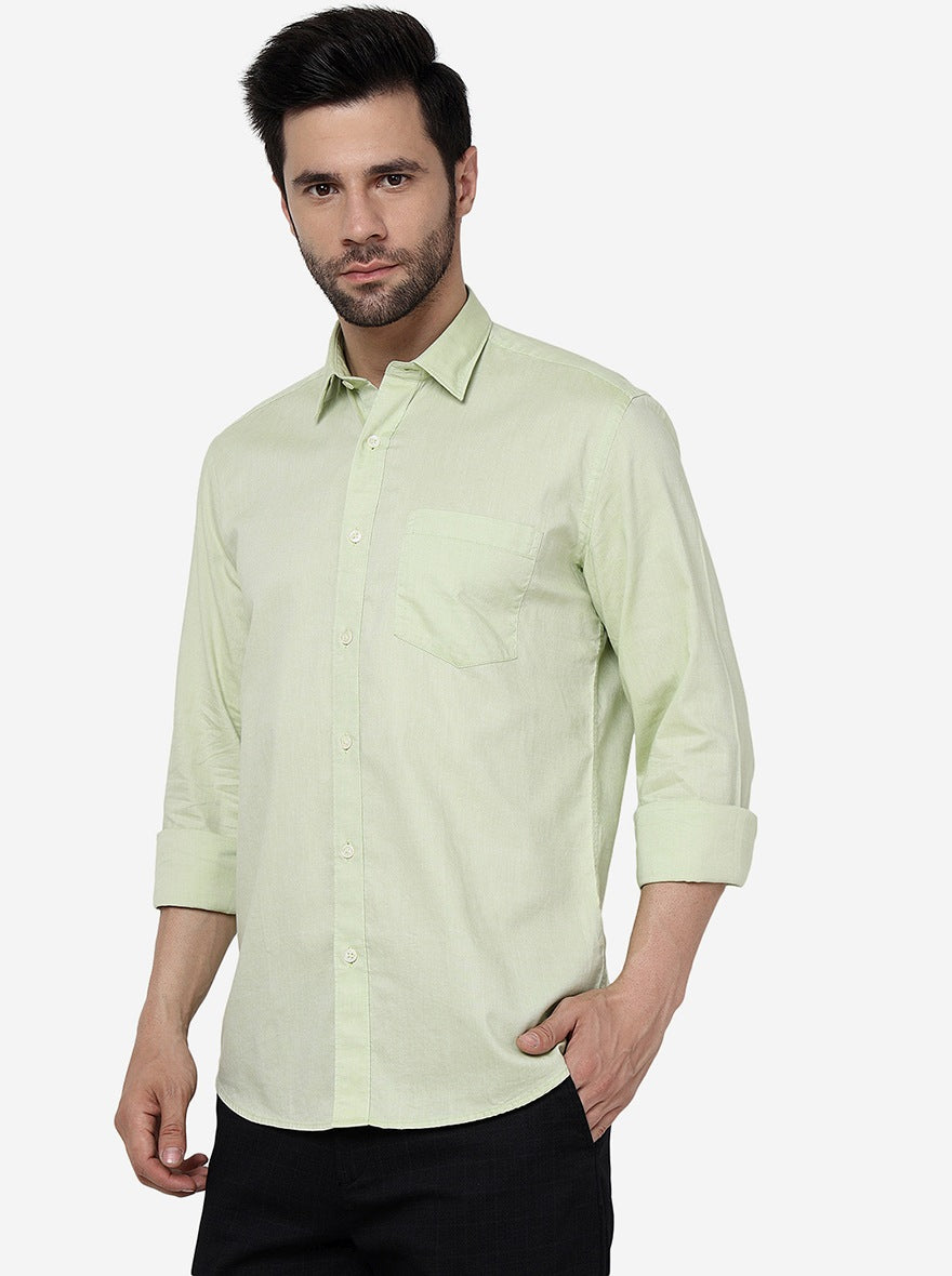 Lime Cream Solid Slim Fit Semi Casual Shirt | Pehervi