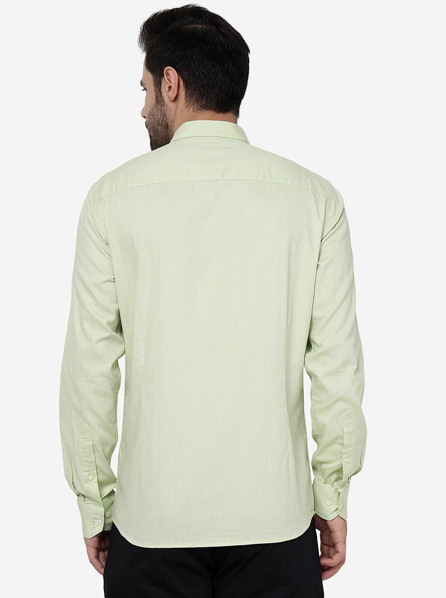 Lime Cream Solid Slim Fit Semi Casual Shirt | Pehervi