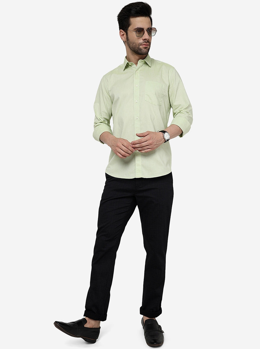 Lime Cream Solid Slim Fit Semi Casual Shirt | Pehervi