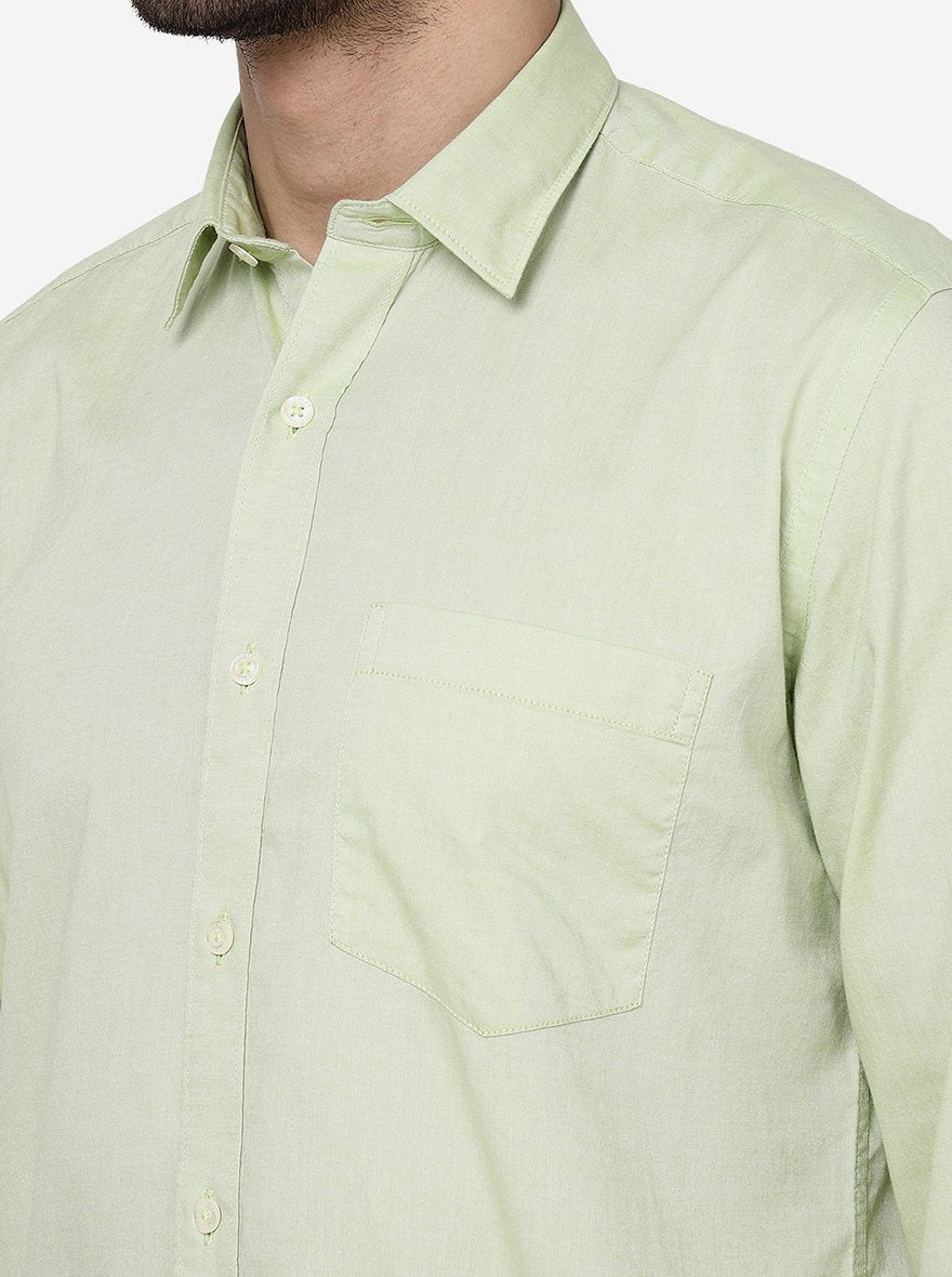 Lime Cream Solid Slim Fit Semi Casual Shirt | Pehervi