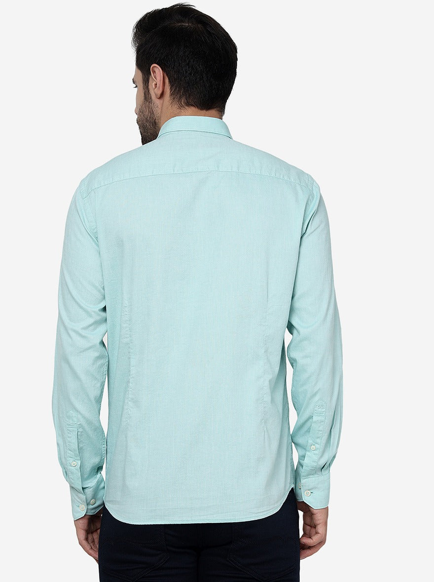 Mist Green Solid Slim Fit Semi Casual Shirt | Pehervi