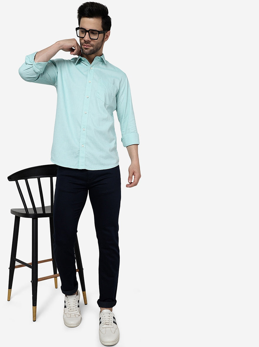Mist Green Solid Slim Fit Semi Casual Shirt | Pehervi