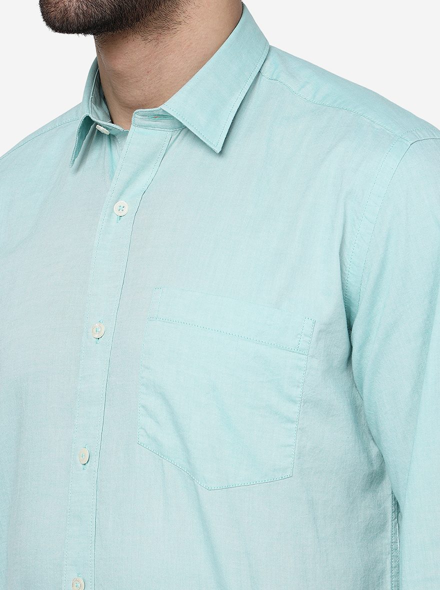 Mist Green Solid Slim Fit Semi Casual Shirt | Pehervi