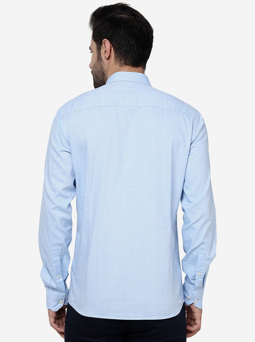 Light Blue Solid Slim Fit Semi Casual Shirt | Pehervi