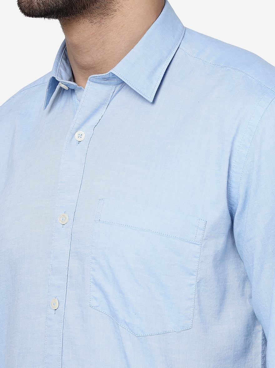 Light Blue Solid Slim Fit Semi Casual Shirt | Pehervi