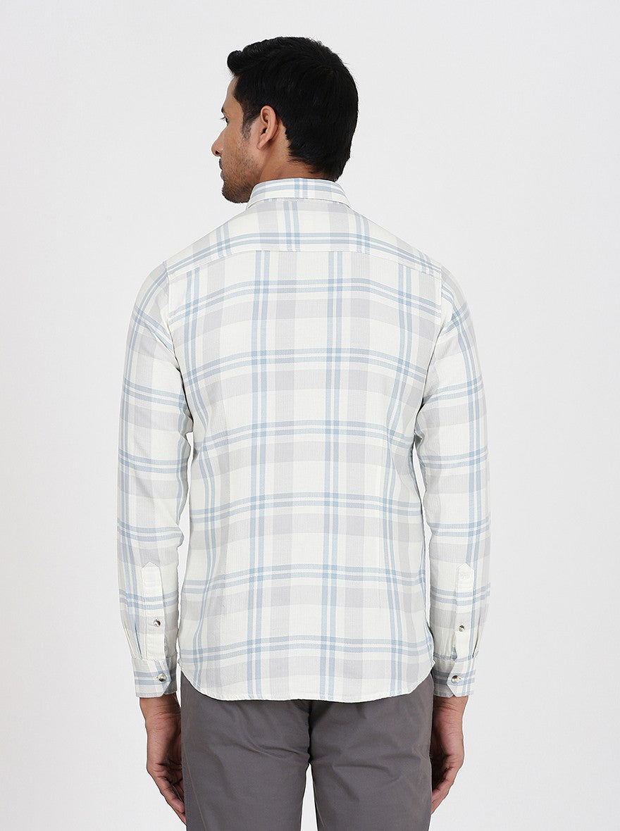 Light Grey Checked Slim Fit Casual Shirt | pehervi