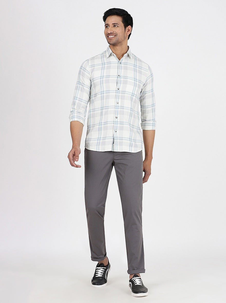 Light Grey Checked Slim Fit Casual Shirt | pehervi