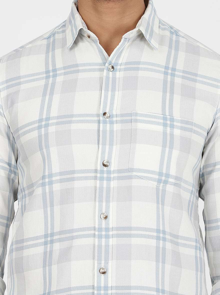 Light Grey Checked Slim Fit Casual Shirt | pehervi