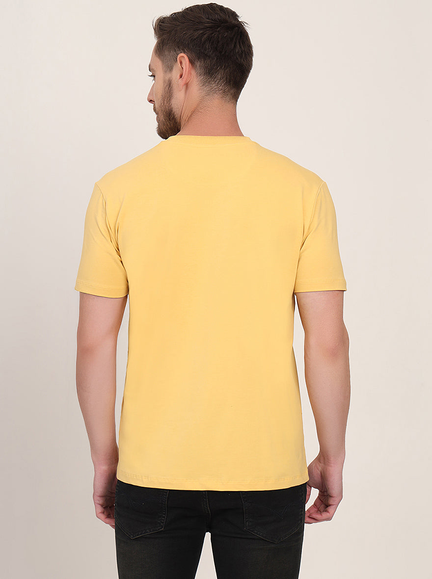 Yellow Printed Slim Fit T-Shirt | pehervi