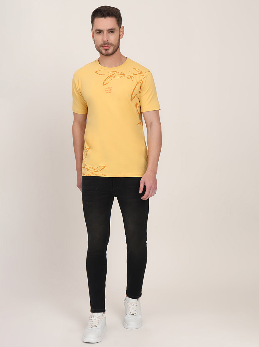 Yellow Printed Slim Fit T-Shirt | pehervi