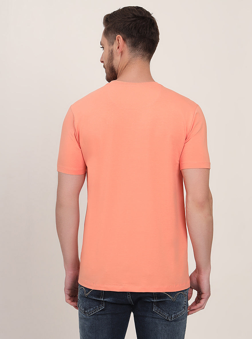 Peach Printed Slim Fit T-Shirt | pehervi