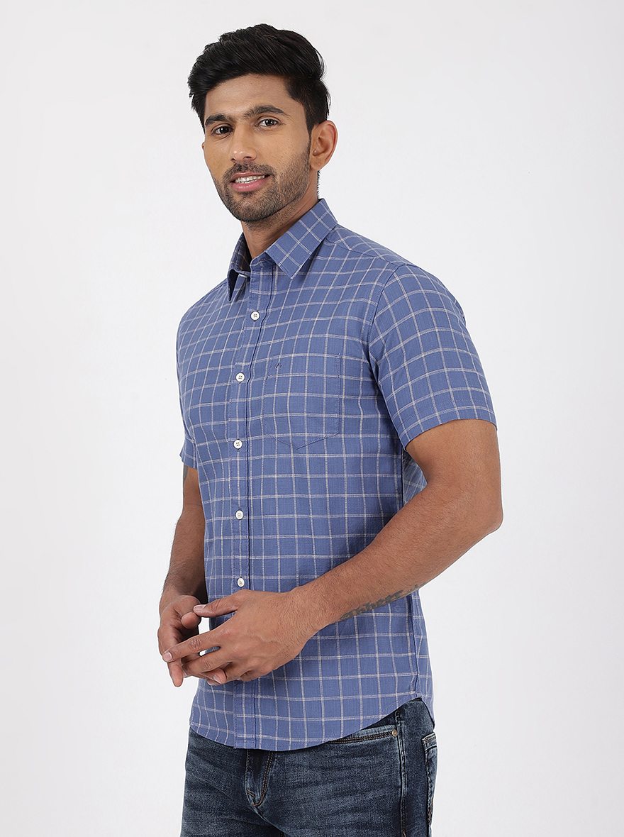 Blue Checked Slim Fit Casual Shirt | pehervi