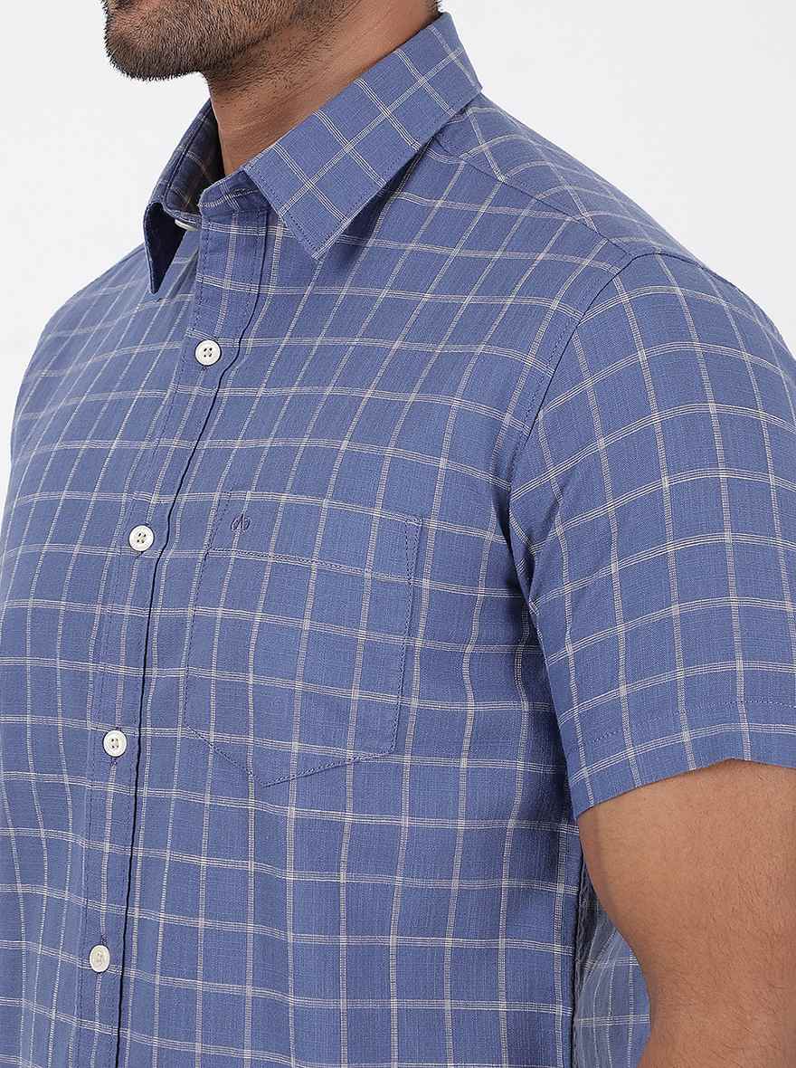Blue Checked Slim Fit Casual Shirt | pehervi